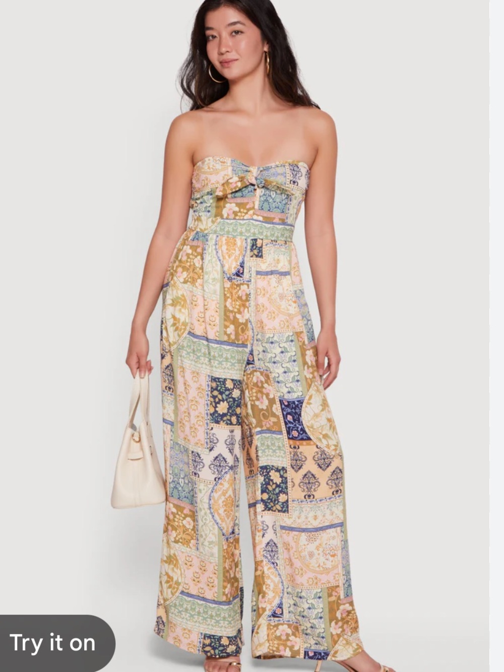 NWT!! Strapless Patchwork Wide-Leg Jumpsuit in Multi-Color